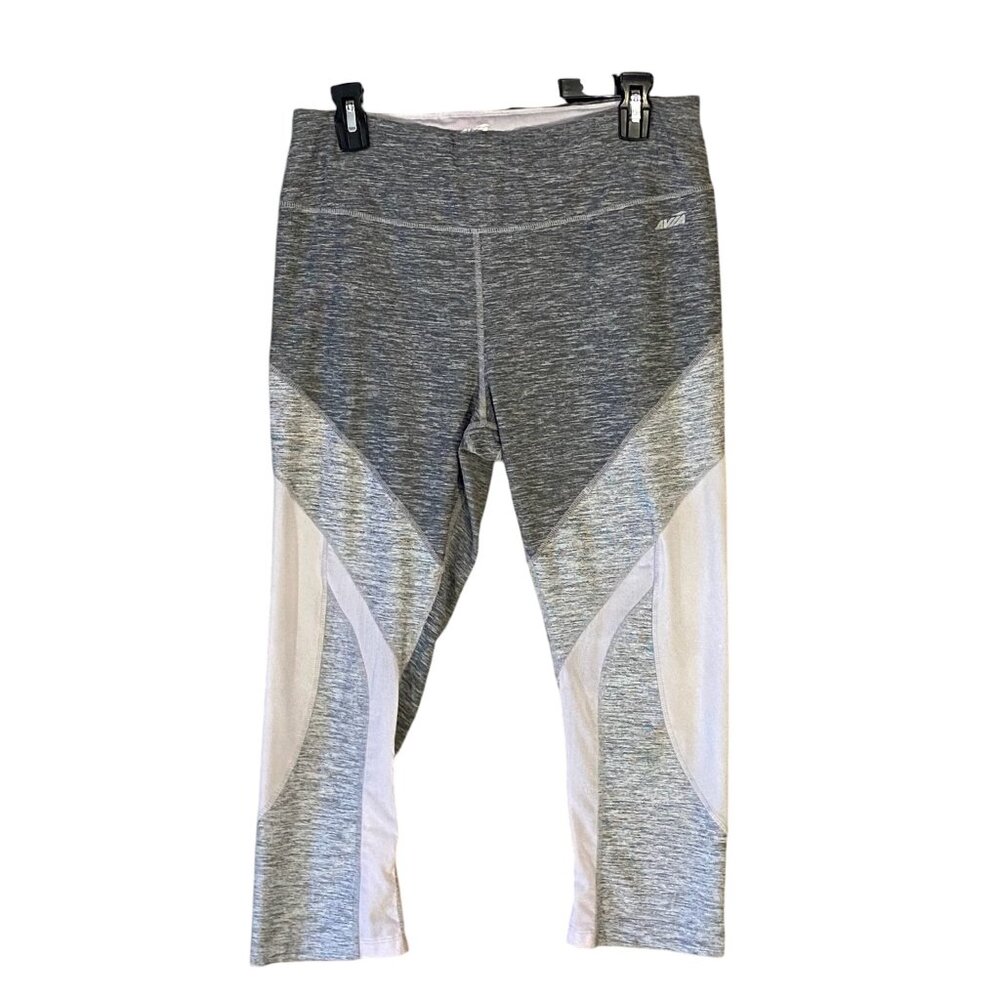 Avia Women Medium Gray White Colorblock Capri Leggings Run Jog Athletic